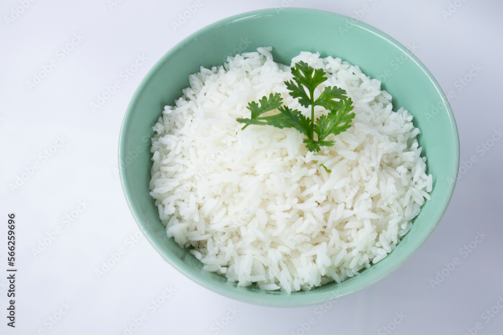 The rice bowl has cilantro to decorate. The rice bowl has cilantro to decorate.