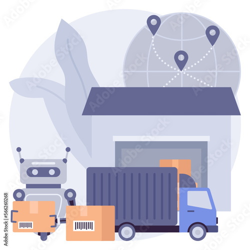 Cross docking vector icon design, Warehouse automation symbol, Industrial revolution sign, Shipping and Logistics stock illustration, Package Delivery World Wide concept