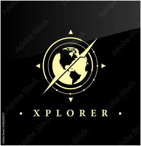 logo about exploration with globe and compass symbol