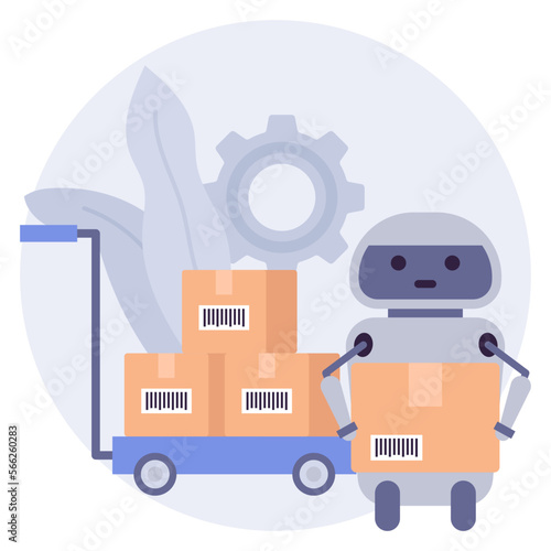 Robotics for Moving Cardboard vector icon design, Warehouse automation symbol, Industrial revolution sign, Shipping and Logistic stock illustration, cobot pickers working and transporting load concept