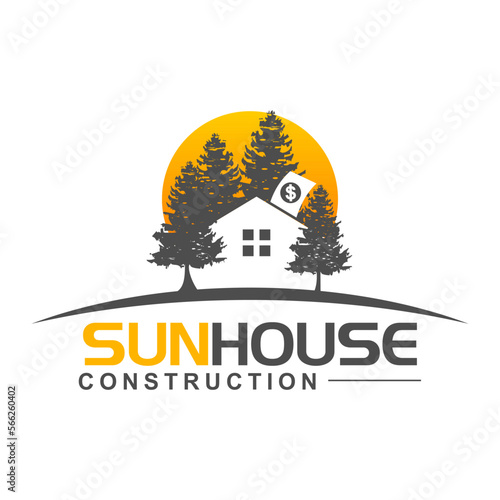 real estate logo with house, sun and money image