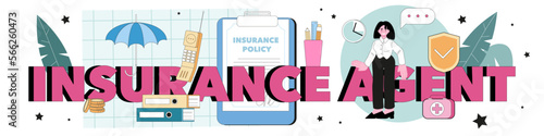Insurance agent typographic header. Contract of security of property