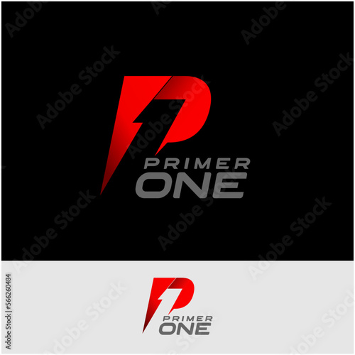 logo P1 About power with illustration of P, 1, and Lightning