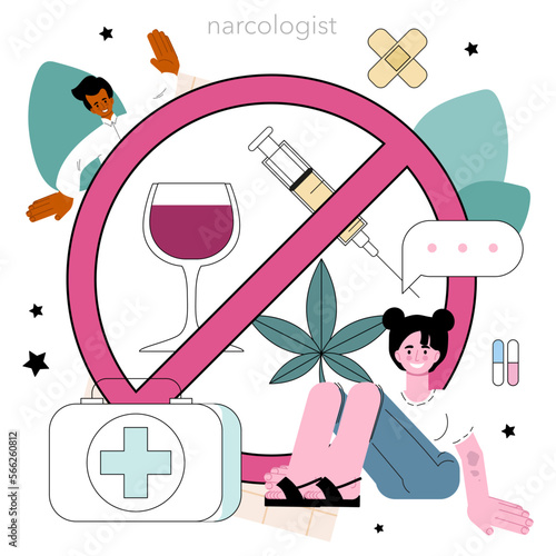 Narcologist concept. Specialist provide help for people with addiction.