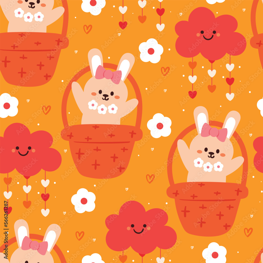 Fototapeta premium seamless pattern cartoon bunny and flower. cute animal wallpaper for textile, gift wrap paper