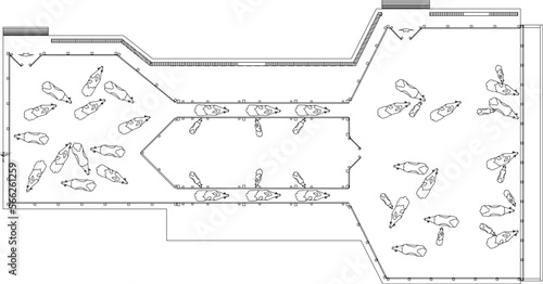 Vector illustration sketch of wooden cowshed for rural farm - top view