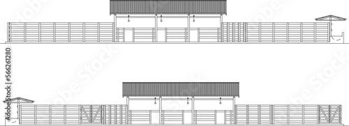 Vector illustration sketch of wooden cowshed for rural farm