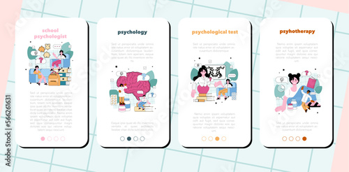 Psychologist mobile application banner set. Mental health diagnostic.