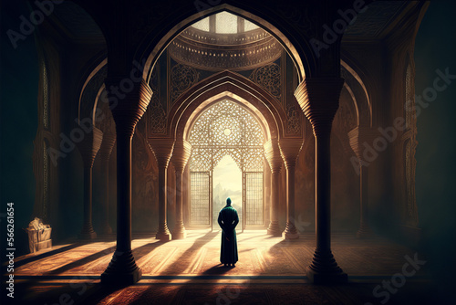Islamic Mosque, a Muslim Man Praying, Ramdan, Generative AI