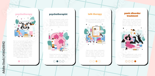 Psychotherapist mobile application banner set. Mental health diagnostic