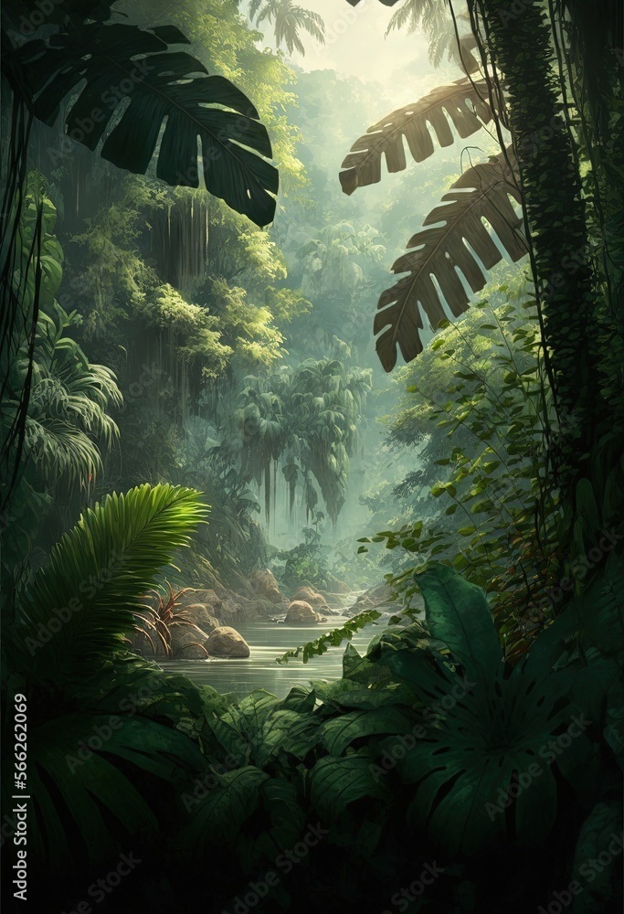 Jungle, tropical forest wallpaper, photo wallpapers, generative ai