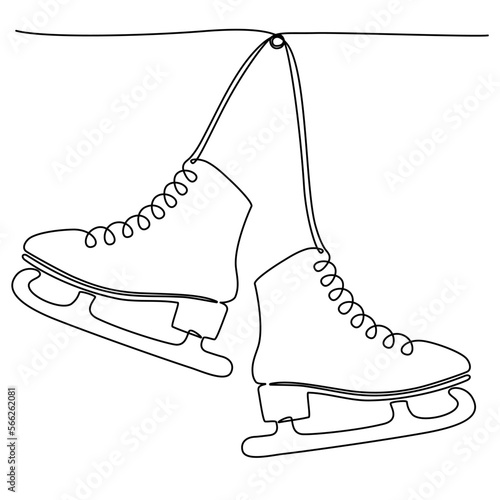 Continuous one line drawing of hanging pair of figure ice skates. Vector illustration