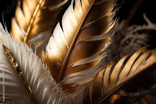 Fototapeta Naklejka Na Ścianę i Meble -  Luxury gilded gold golden white swan Feather, background, Generative AI