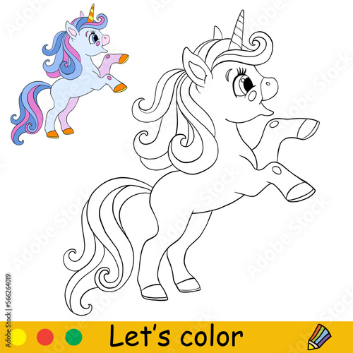Kids coloring cartoon unicorn character vector illustration 6