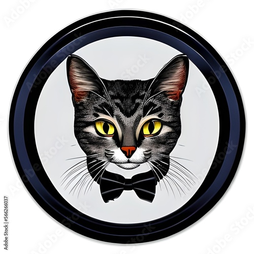 housecat in a Business suit, die-sticker, cartoon, hyper-detailed, plain background, round sticker, generative ai