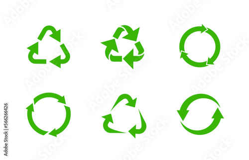 Green recycling arrows. Circular and triangular eco cycles of clearing garbage and creating a natural clean vector environment