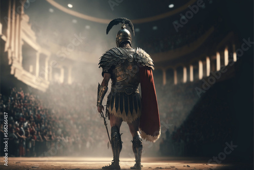 Fototapeta Ancient Roman gladiator enters the arena for fighting, against the backdrop of a