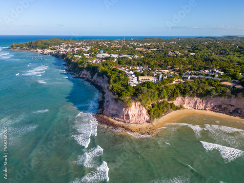 Aerial photo of baia dos golfinhos beach area in the city of pipa, rio grande do norte, brazil photo