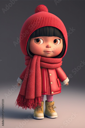 Cute Cartoon Asian Girl in ...