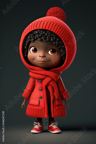 Cute Cartoon Girl in a Red ...