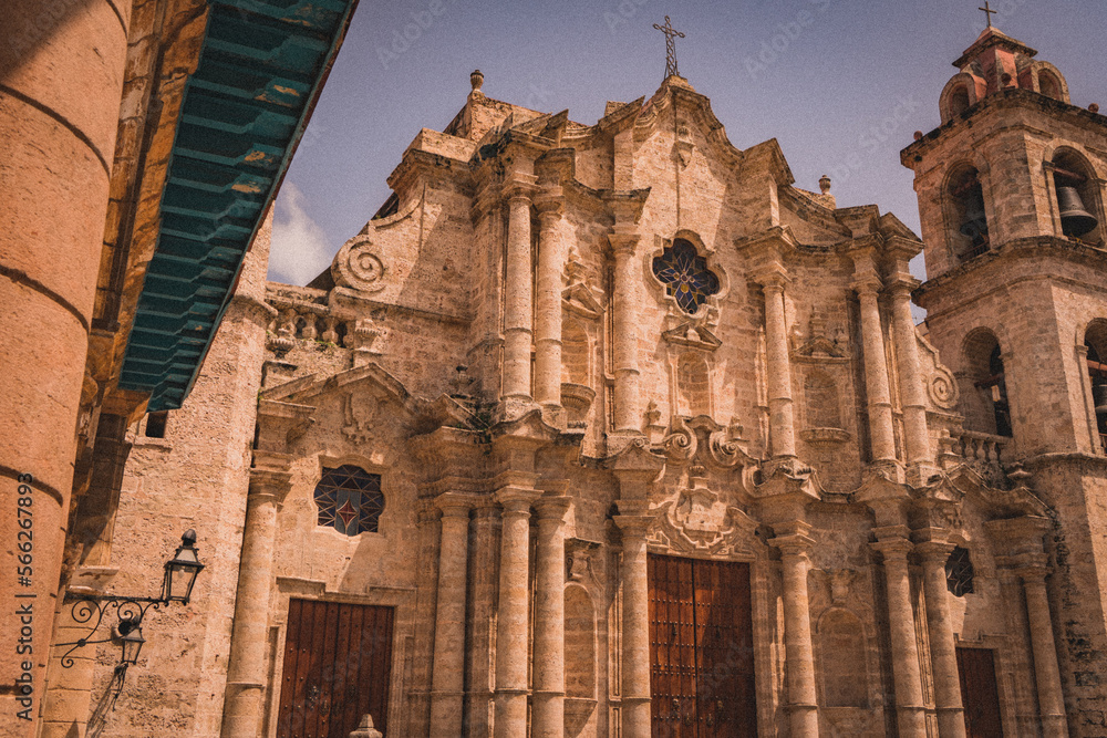 A Timeless Beauty: The Stunning Colonial Church in Havana, Cuba, basks in the Warm Sunshine