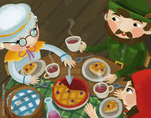 cartoon grandmother granddaughter hunter eating