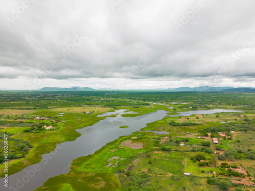 Aerial photo of the city of serra talhada on the banks of the paje river, pernambuco, brazil