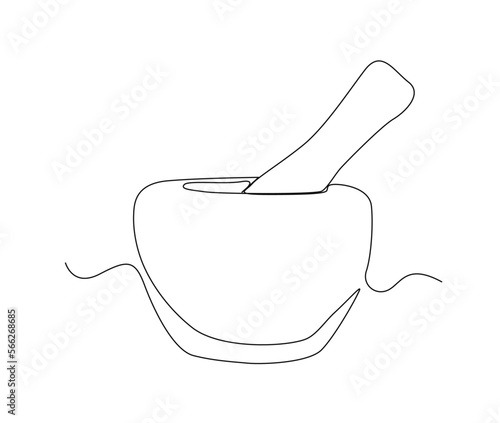 Continuous one line drawing of mortar and pestle . Simple illustration of traditional mortar line art vector illustration.