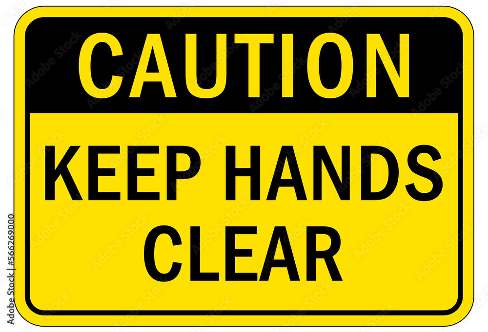 Fototapeta premium machine hazard sign and labels keep hand clear