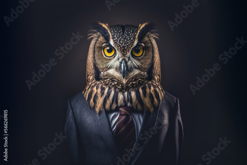 Generative AI of owl in suit photo