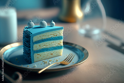blue cake on plate close up
