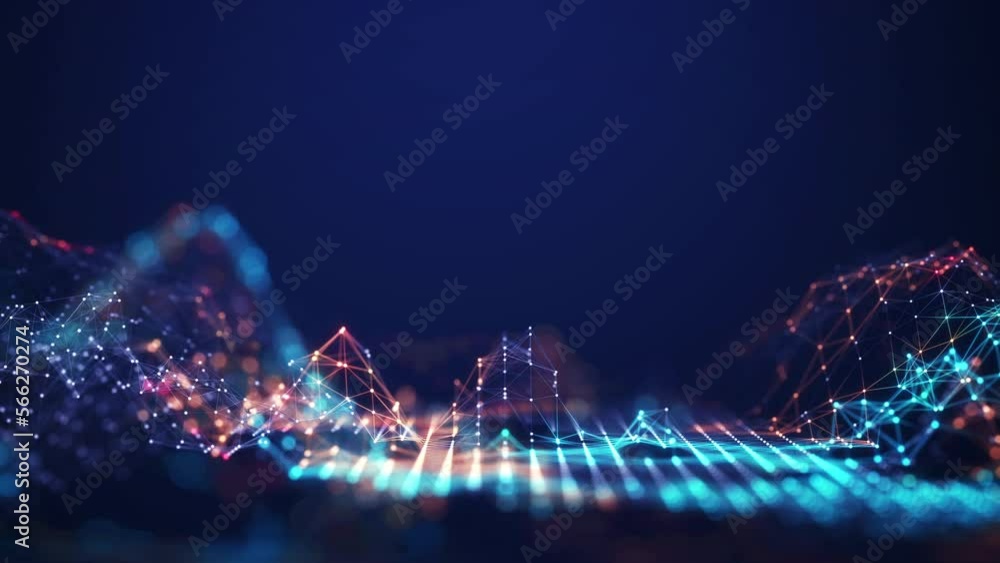 Abstract connected dots and lines. Concept of AI technology, Motion of digital data flow. Communication and technology network concept with moving lines and dots. 3D rendering Seamless Loop. 4K
