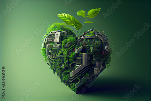 Electronic heart shape concept made of ruin environment photo