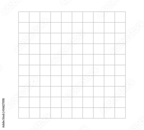 Vector isolated 10x10 light pale barely noticeable gray grid with square cells template stencil  colorless black and white contour line easy drawing