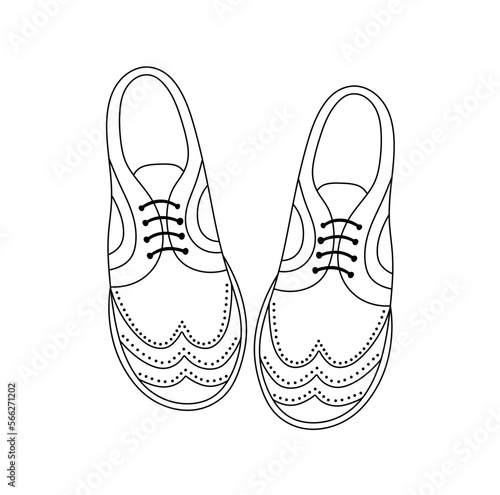 Vector isolated pair og two brogues boots top view  colorless black and white contour line easy drawing