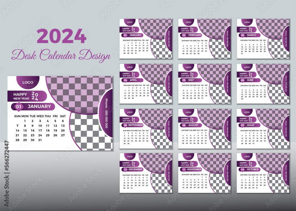 Desk Calendar 2024 template .12 months included - A3 Size - Art Brush Theme. Desk Calendar 2024 template .12 months included - A3 Size - Art Brush Theme.