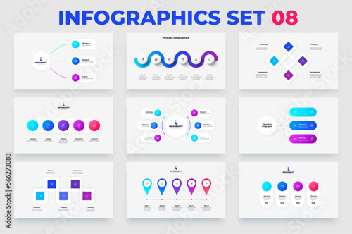 Set of infographic elements for business presentation and infographic. Flowcharts, banners, cycle and timelines