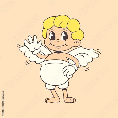 Cupid waves his hand in trendy groovy style