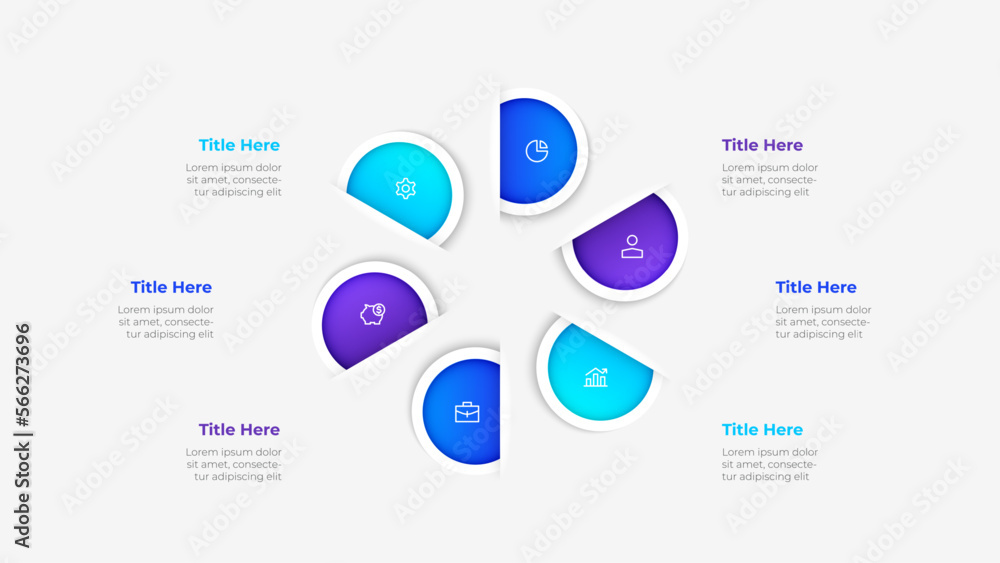Naklejka premium Vector infographic. Cycle diagram with 6 options, steps or processes. Presentation slide