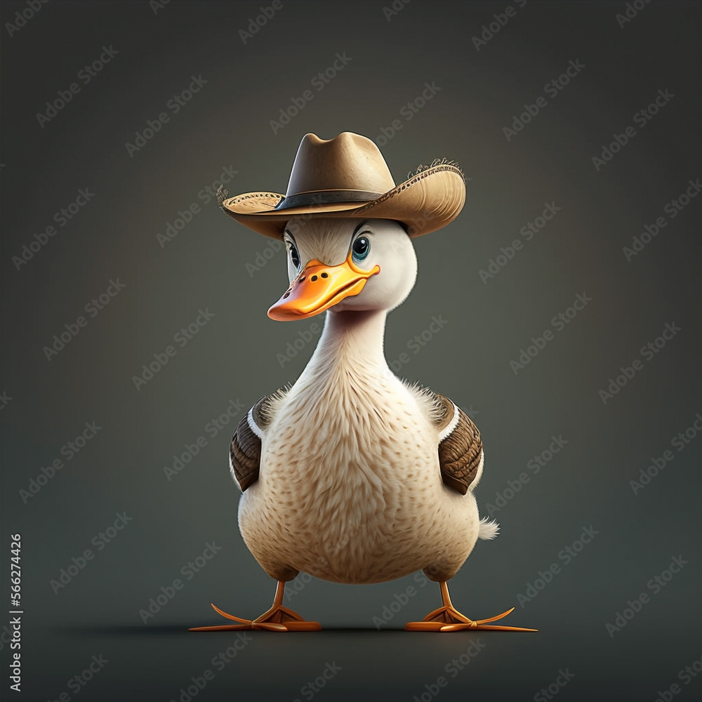 Cute goose cartoon character wearing a cowboy hat made with Generative AI ilustración de Stock