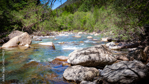 river near broco village in the spanish pyrenees, huesca province photo