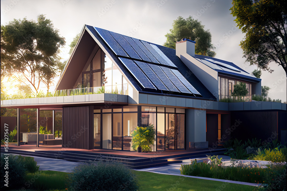 Solar panels on the roof of the modern house Solar panels on the roof of the modern house