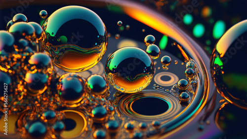 Bubbles background with psychedelic colors. Surreal wallpaper with curvy organics circle shapes. Generative ai
