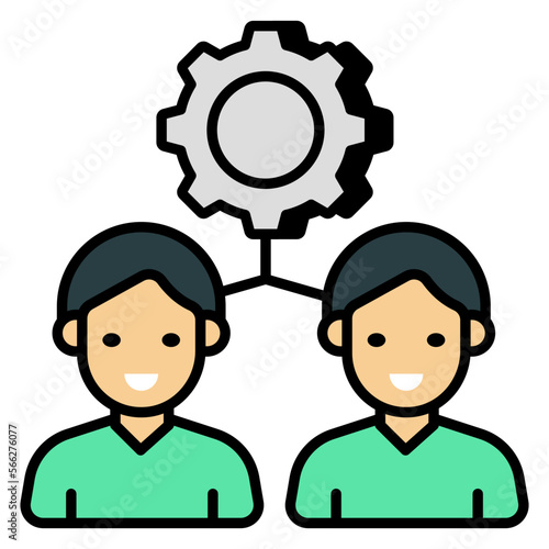 Avatar with gear, flat design icon of managers