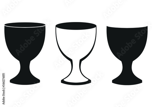chalice, set of black and white vector illustrations of a cup, white background