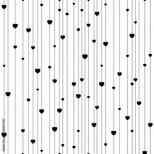 Heart seamless pattern. Cute small hearts. Repeating black heart on white background for design prints. Repeated symbol love for girl or woman. Repeat printed. Abstract printing. Vector illustration 