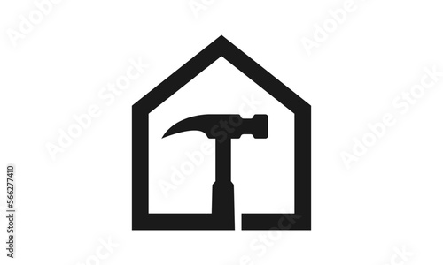 Hammer logo for construction, maintenance, property, home repairing business company. Vector illustration. Suitable for label, name card, branding, identity template