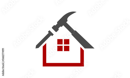 Hammer logo for construction, maintenance, property, home repairing business company. Vector illustration. Suitable for label, name card, branding, identity template