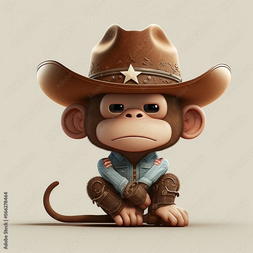 Cute monkey cartoon character wearing a cowboy hat made with Generative ...