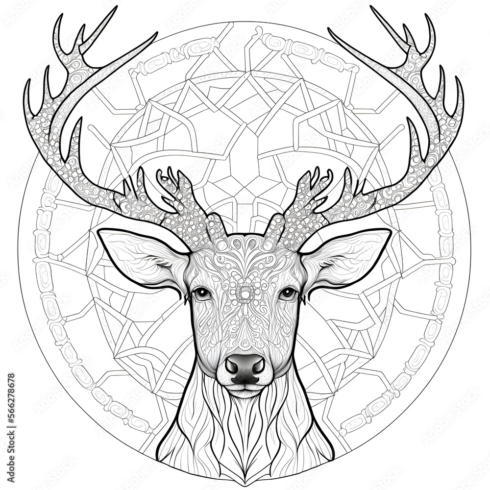 Mandala Deer Coloring Page, Deer Coloring Page, Animal Coloring Page